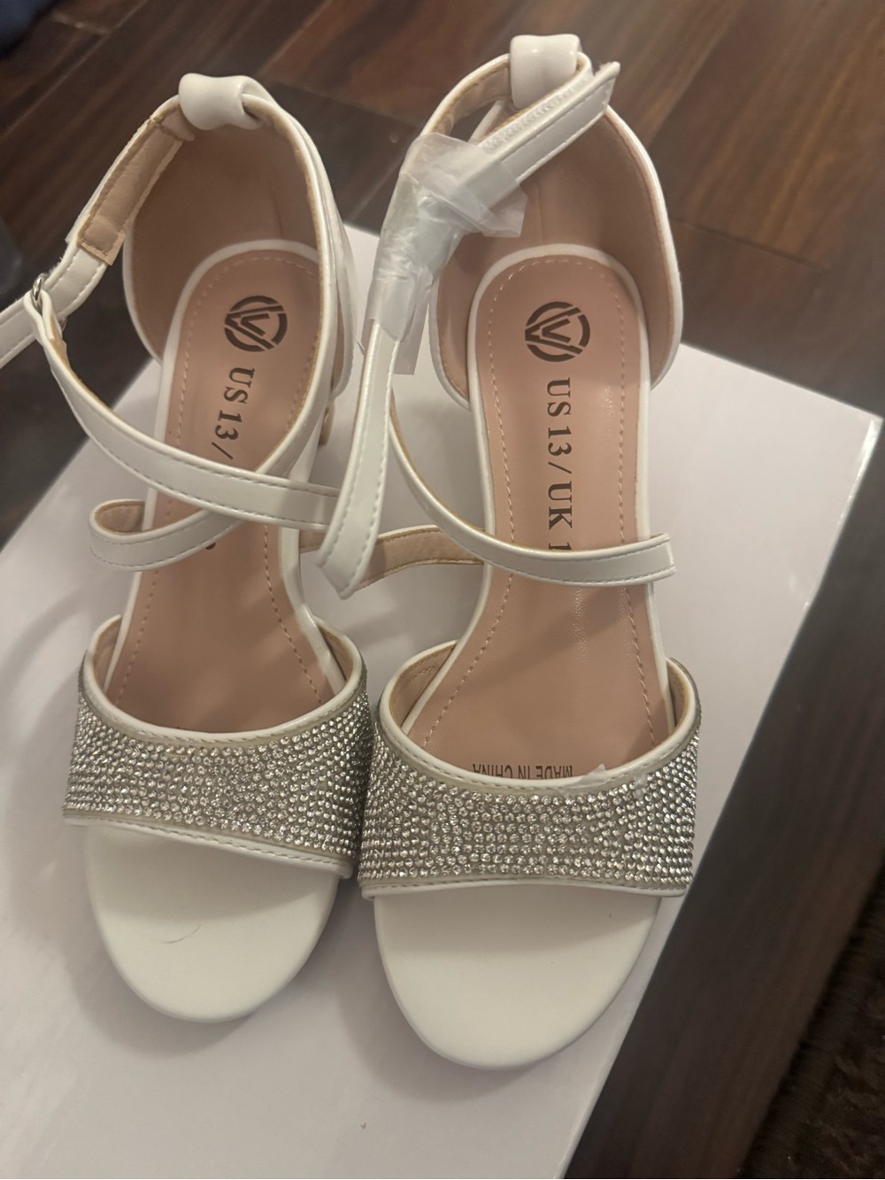 Girl’s white Rhinestone Ankle-Strap Sandals